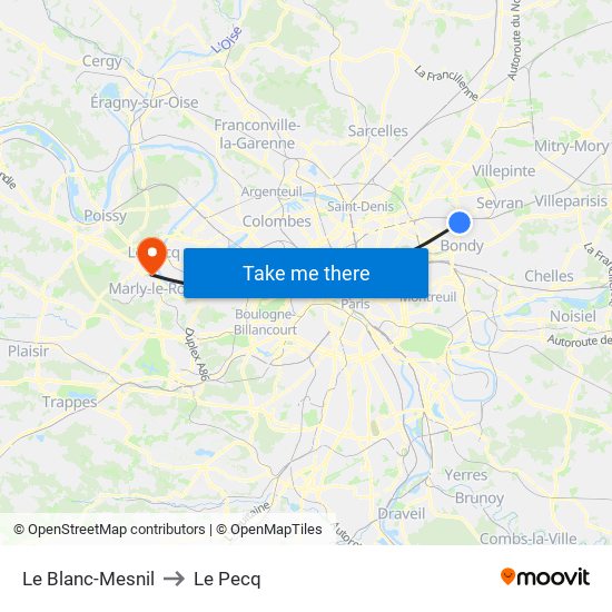 Le Blanc-Mesnil to Le Pecq map