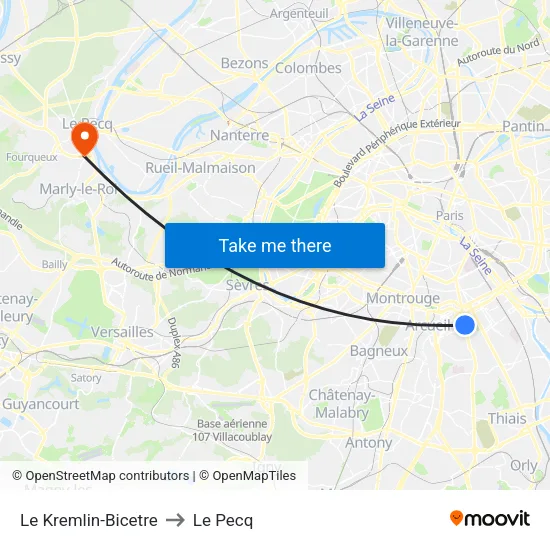 Le Kremlin-Bicetre to Le Pecq map