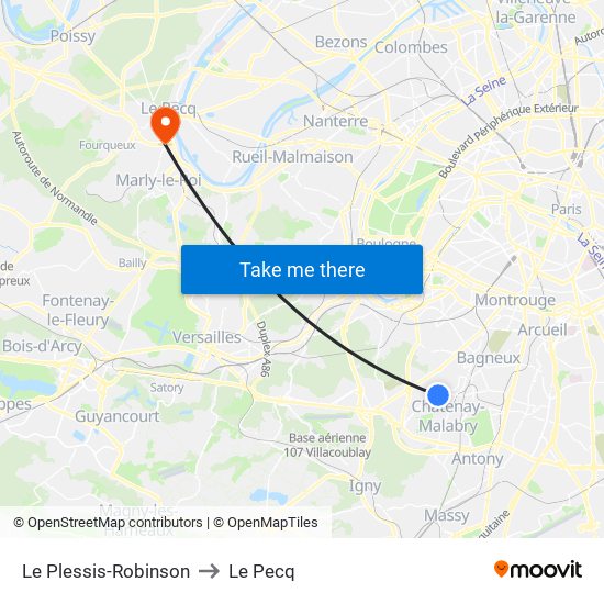 Le Plessis-Robinson to Le Pecq map