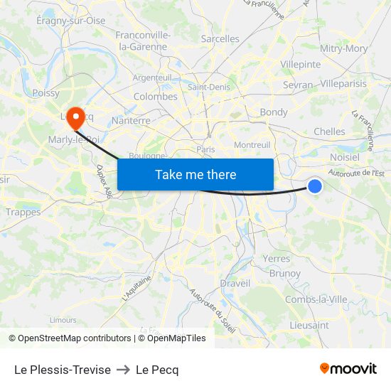 Le Plessis-Trevise to Le Pecq map