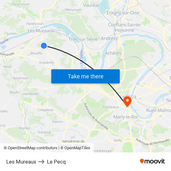 Les Mureaux to Le Pecq map
