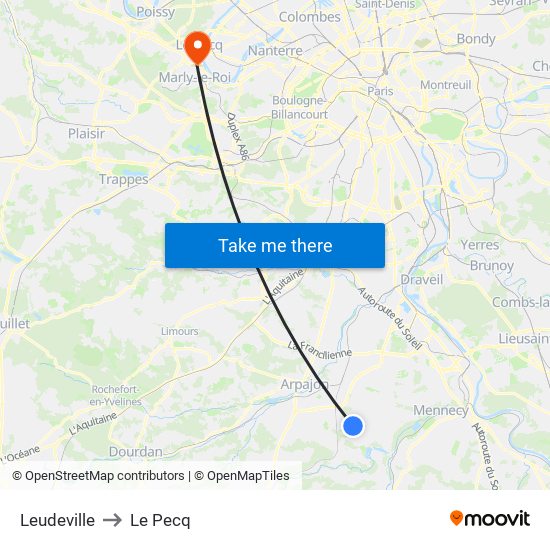Leudeville to Le Pecq map