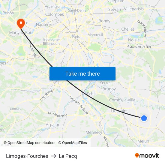 Limoges-Fourches to Le Pecq map