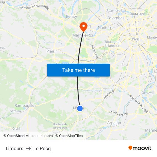 Limours to Le Pecq map