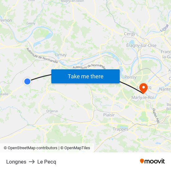 Longnes to Le Pecq map