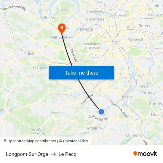 Longpont-Sur-Orge to Le Pecq map
