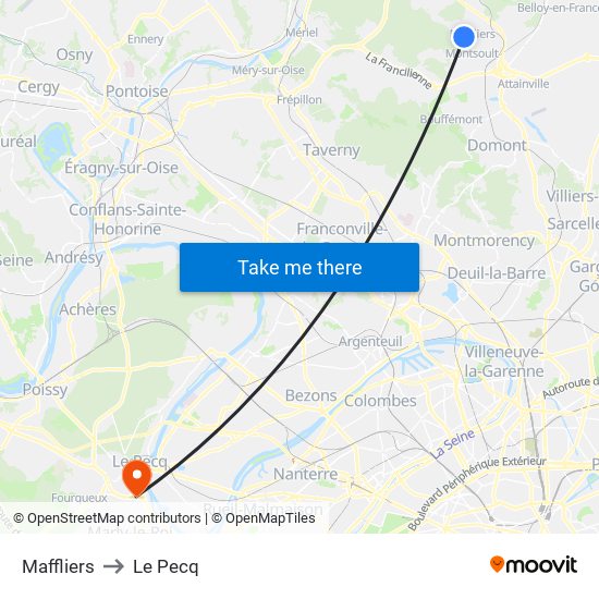 Maffliers to Le Pecq map