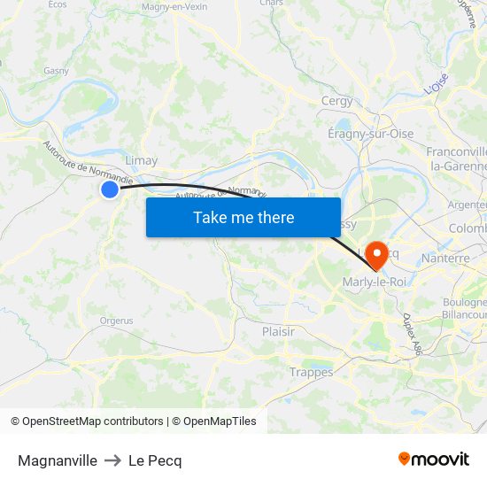 Magnanville to Le Pecq map