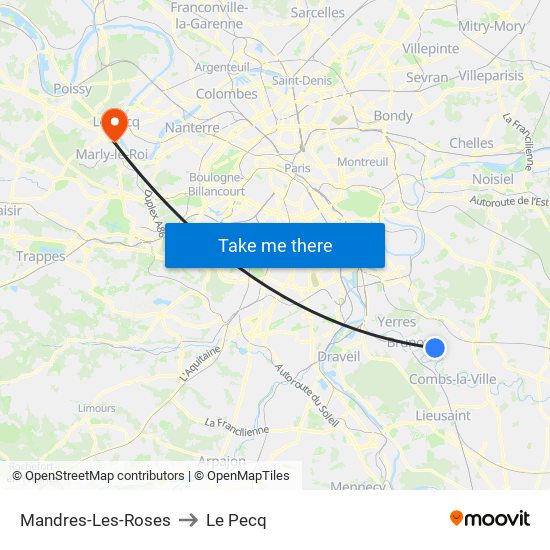 Mandres-Les-Roses to Le Pecq map