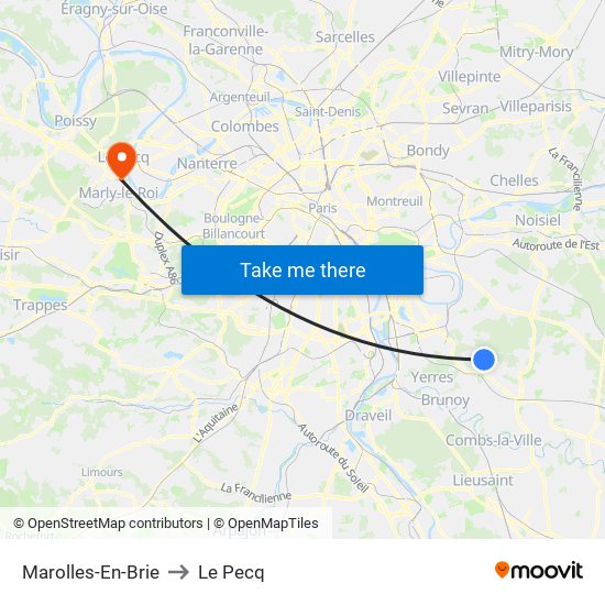 Marolles-En-Brie to Le Pecq map