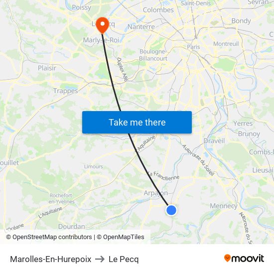 Marolles-En-Hurepoix to Le Pecq map