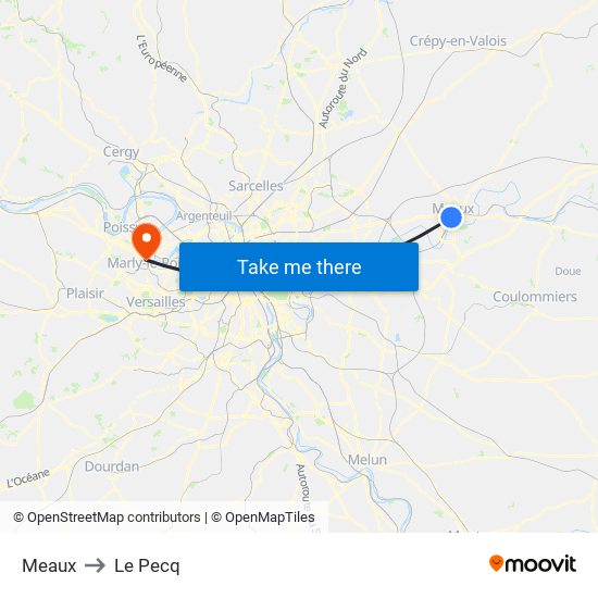 Meaux to Le Pecq map