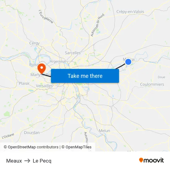Meaux to Le Pecq map