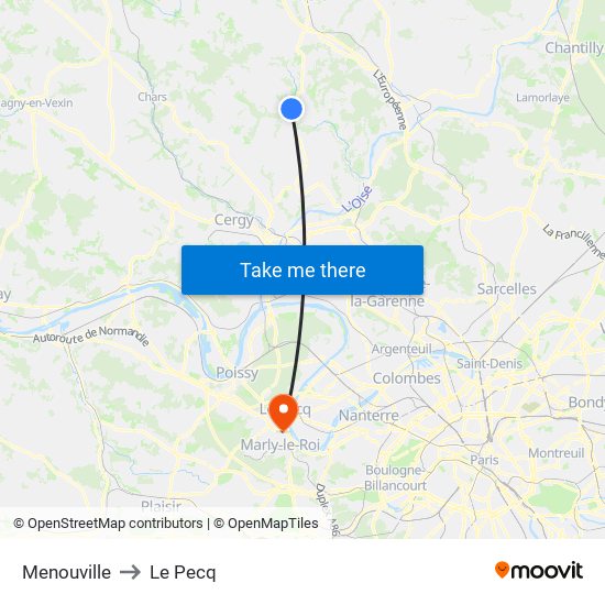 Menouville to Le Pecq map