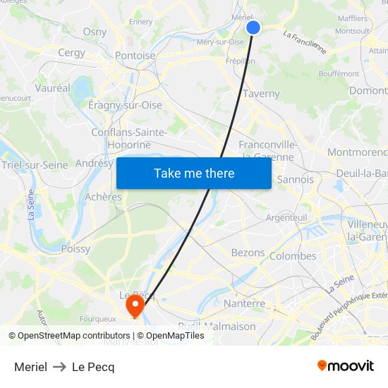 Meriel to Le Pecq map