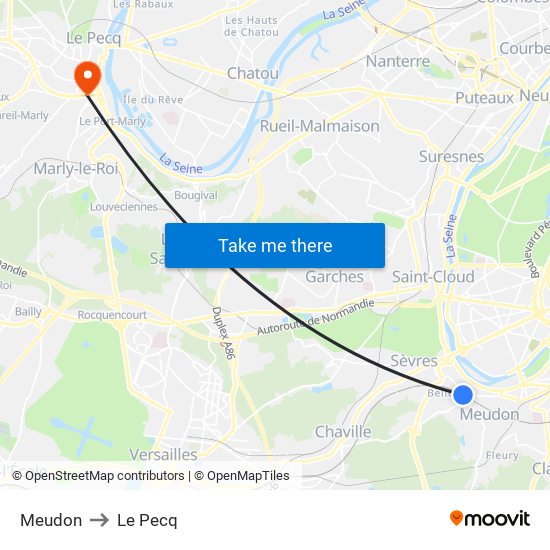 Meudon to Le Pecq map