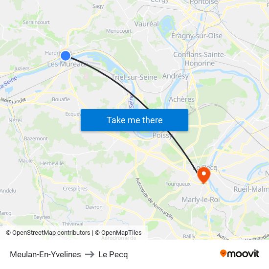 Meulan-En-Yvelines to Le Pecq map