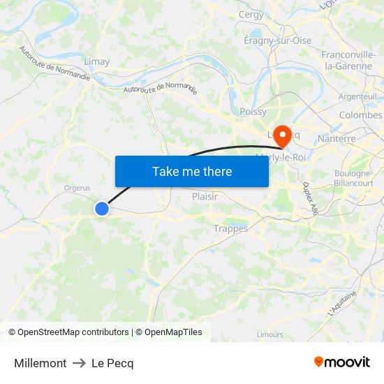 Millemont to Le Pecq map