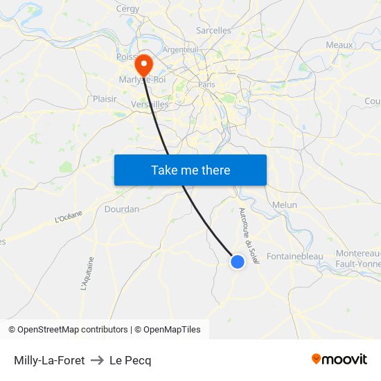Milly-La-Foret to Le Pecq map