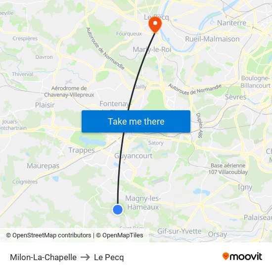 Milon-La-Chapelle to Le Pecq map