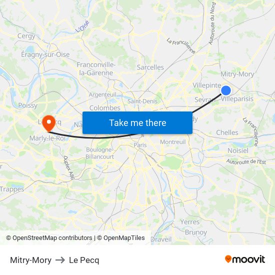 Mitry-Mory to Le Pecq map