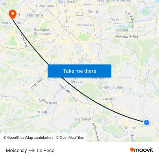 Moisenay to Le Pecq map