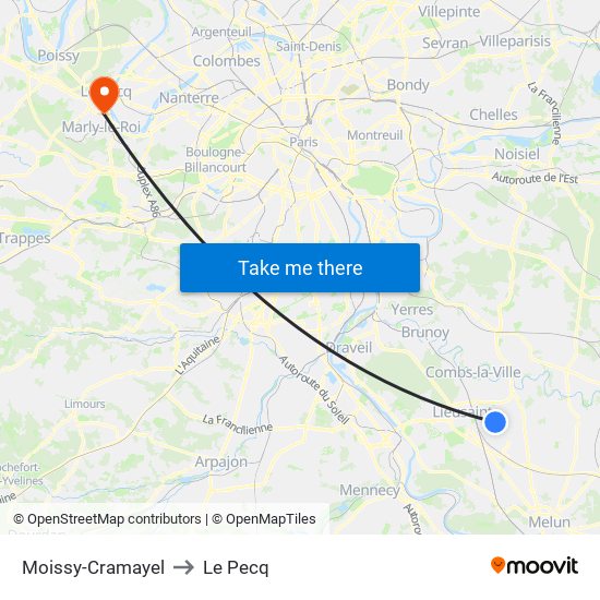 Moissy-Cramayel to Le Pecq map