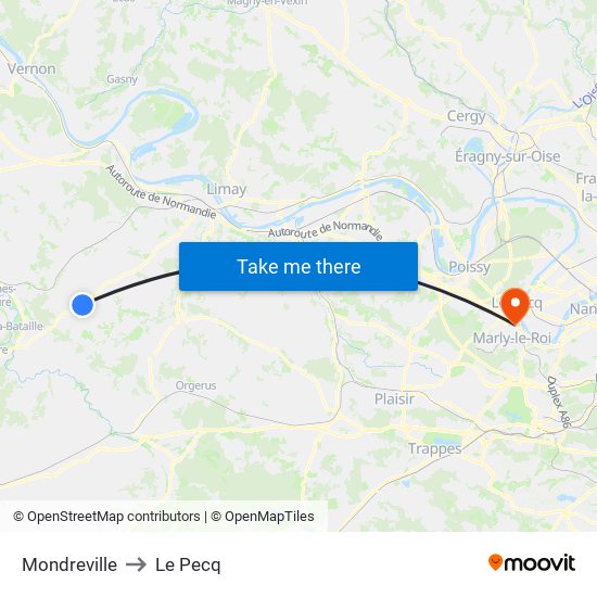 Mondreville to Le Pecq map