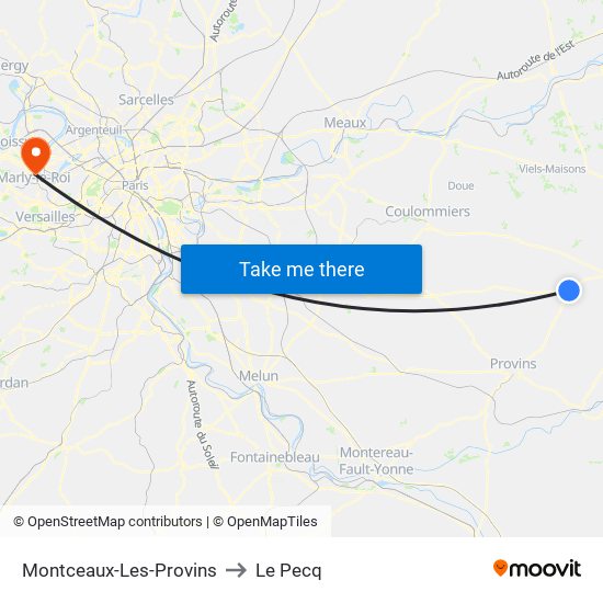 Montceaux-Les-Provins to Le Pecq map