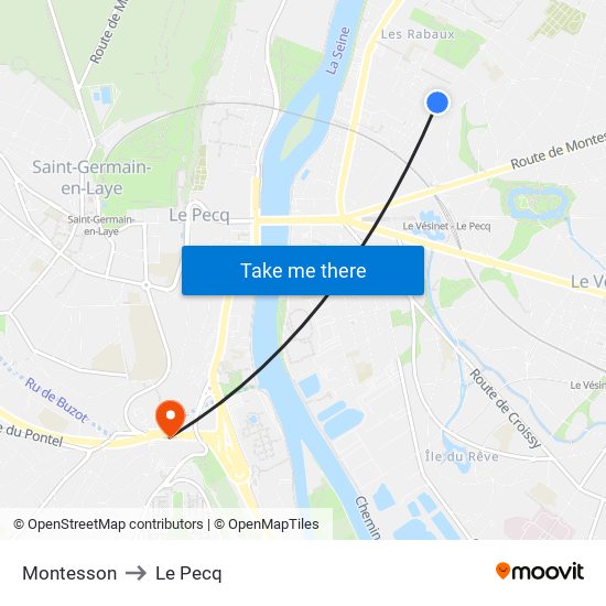 Montesson to Le Pecq map