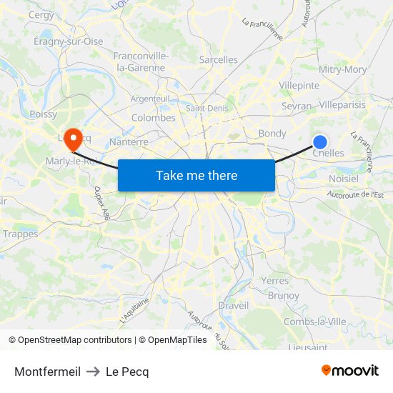 Montfermeil to Le Pecq map