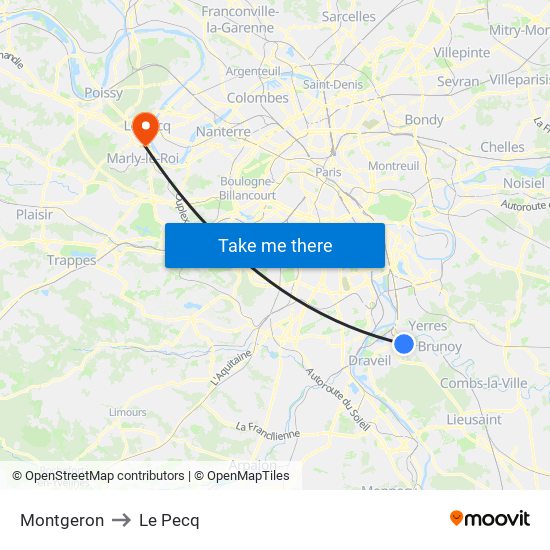 Montgeron to Le Pecq map