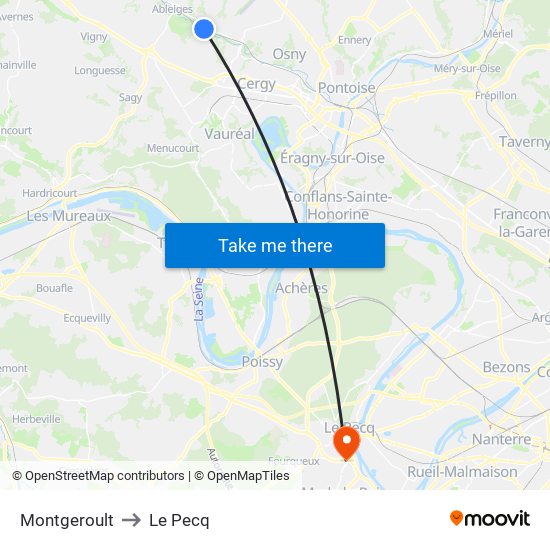 Montgeroult to Le Pecq map
