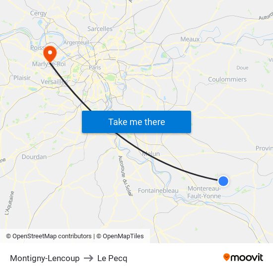 Montigny-Lencoup to Le Pecq map