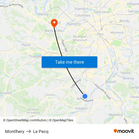 Montlhery to Le Pecq map