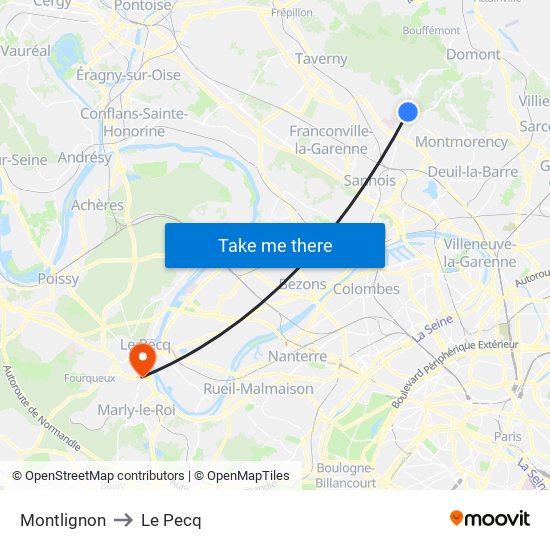 Montlignon to Le Pecq map