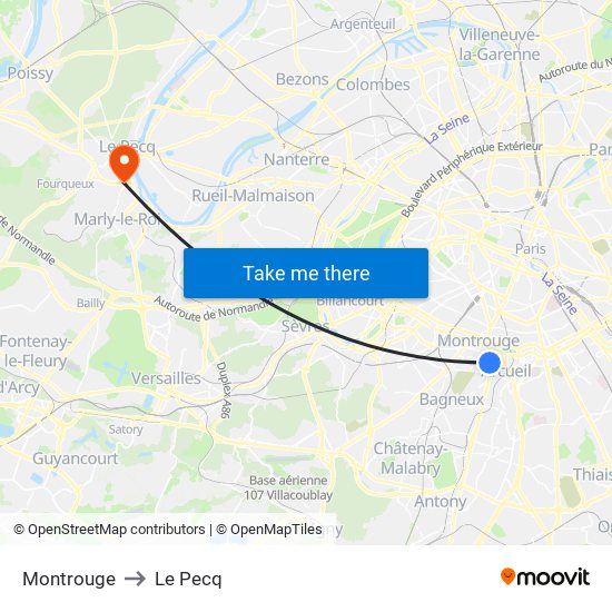 Montrouge to Le Pecq map
