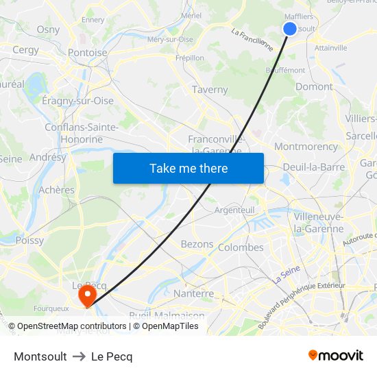 Montsoult to Le Pecq map
