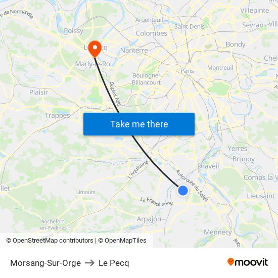 Morsang-Sur-Orge to Le Pecq map