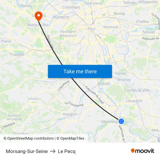 Morsang-Sur-Seine to Le Pecq map