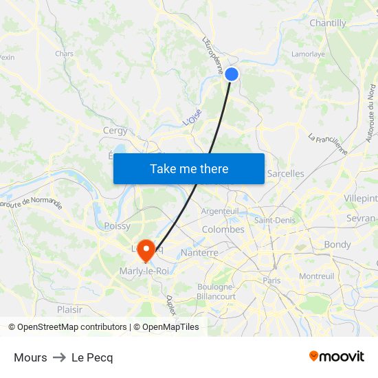 Mours to Le Pecq map