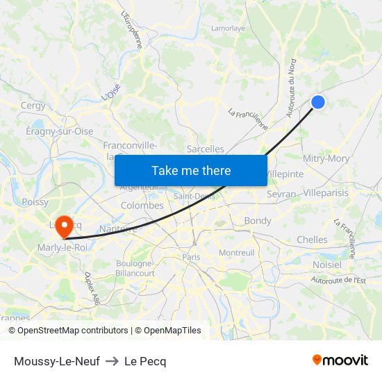 Moussy-Le-Neuf to Le Pecq map