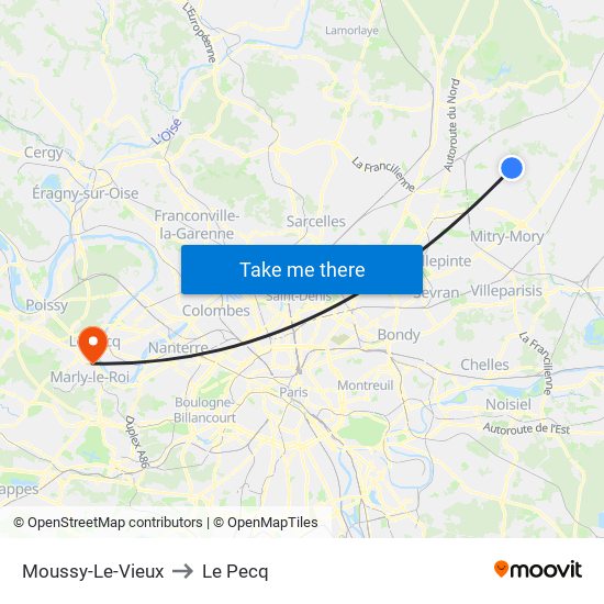 Moussy-Le-Vieux to Le Pecq map