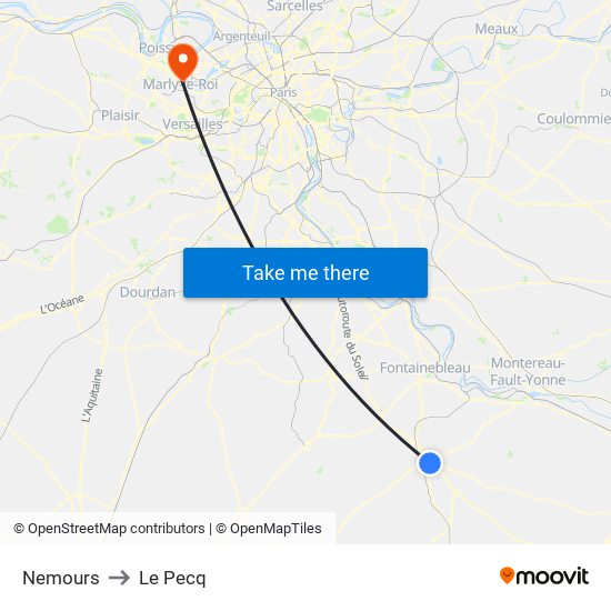 Nemours to Le Pecq map