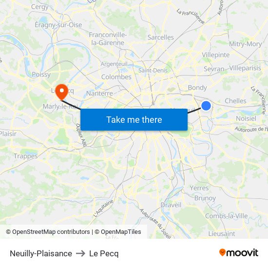 Neuilly-Plaisance to Le Pecq map