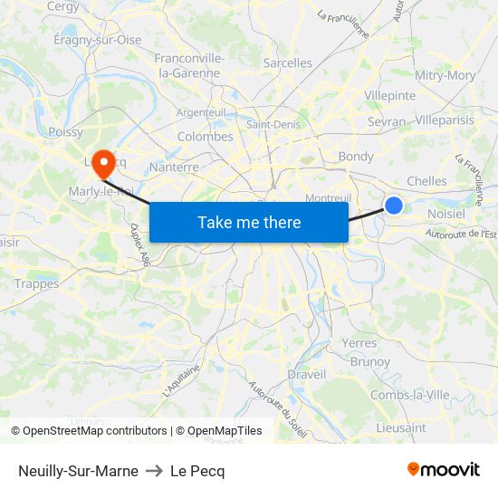 Neuilly-Sur-Marne to Le Pecq map