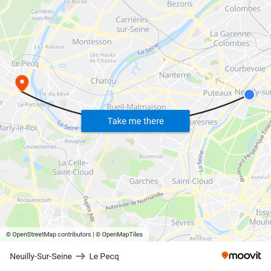 Neuilly-Sur-Seine to Le Pecq map