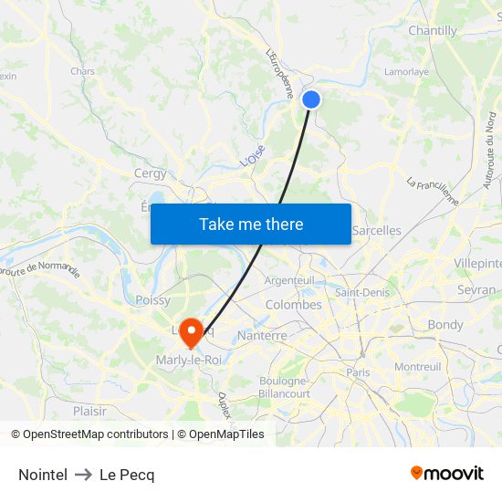 Nointel to Le Pecq map