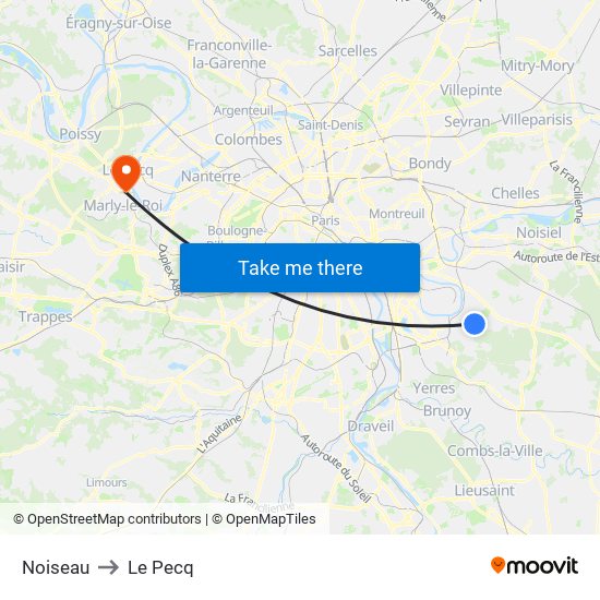 Noiseau to Le Pecq map