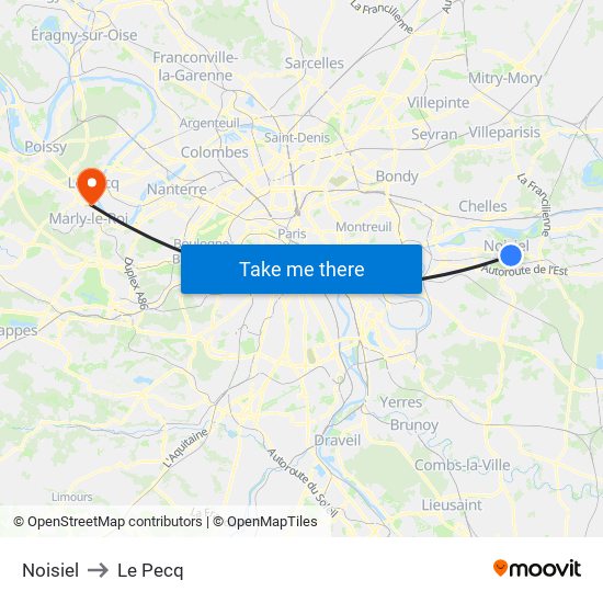 Noisiel to Le Pecq map